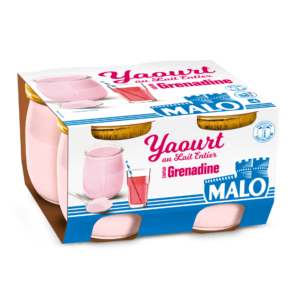 Yaourt pot verre au lait entier Malo Saveur Grenadine x4