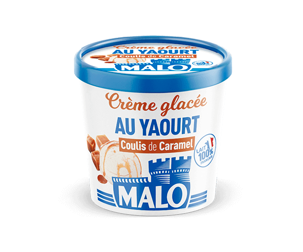 Crème glacée Malo au coulis de caramel