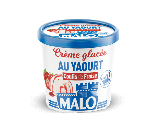 Crème glacée Malo au coulis de fraise